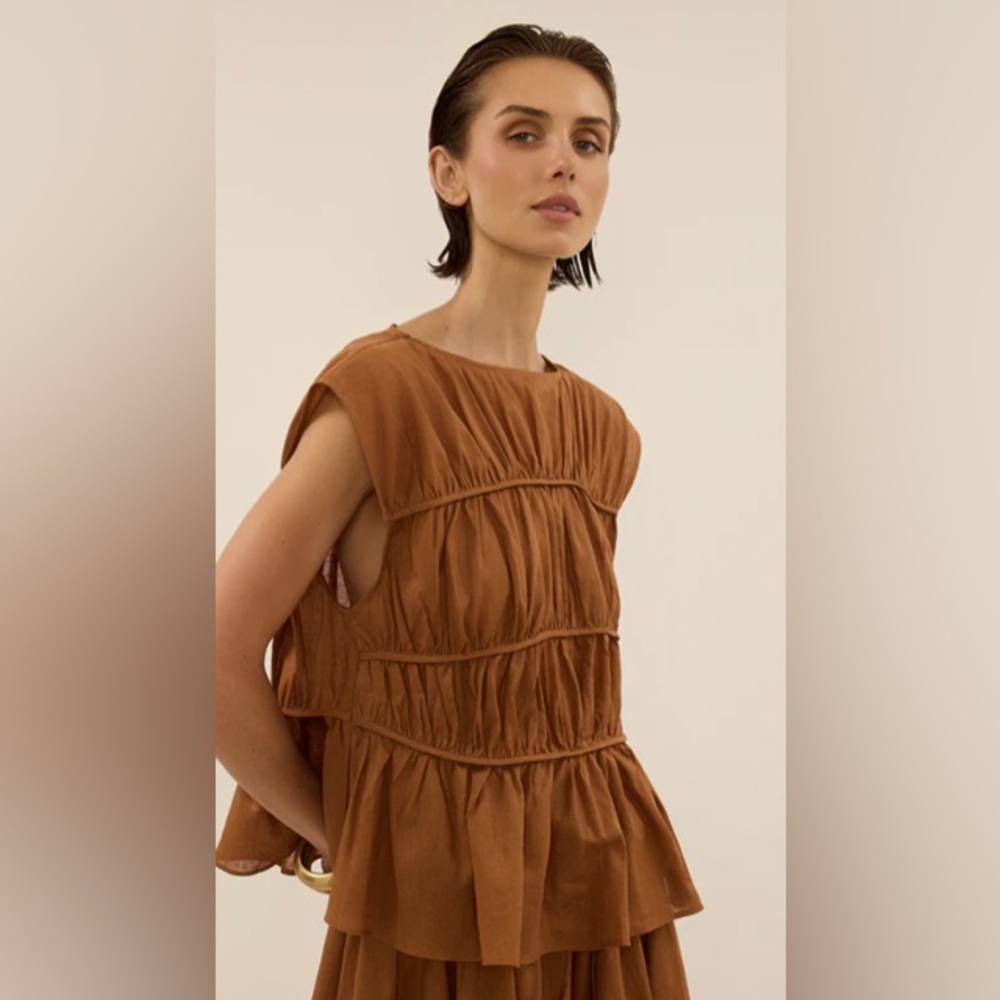 Dissh Flynn Rust Linen Blend Tiered Top